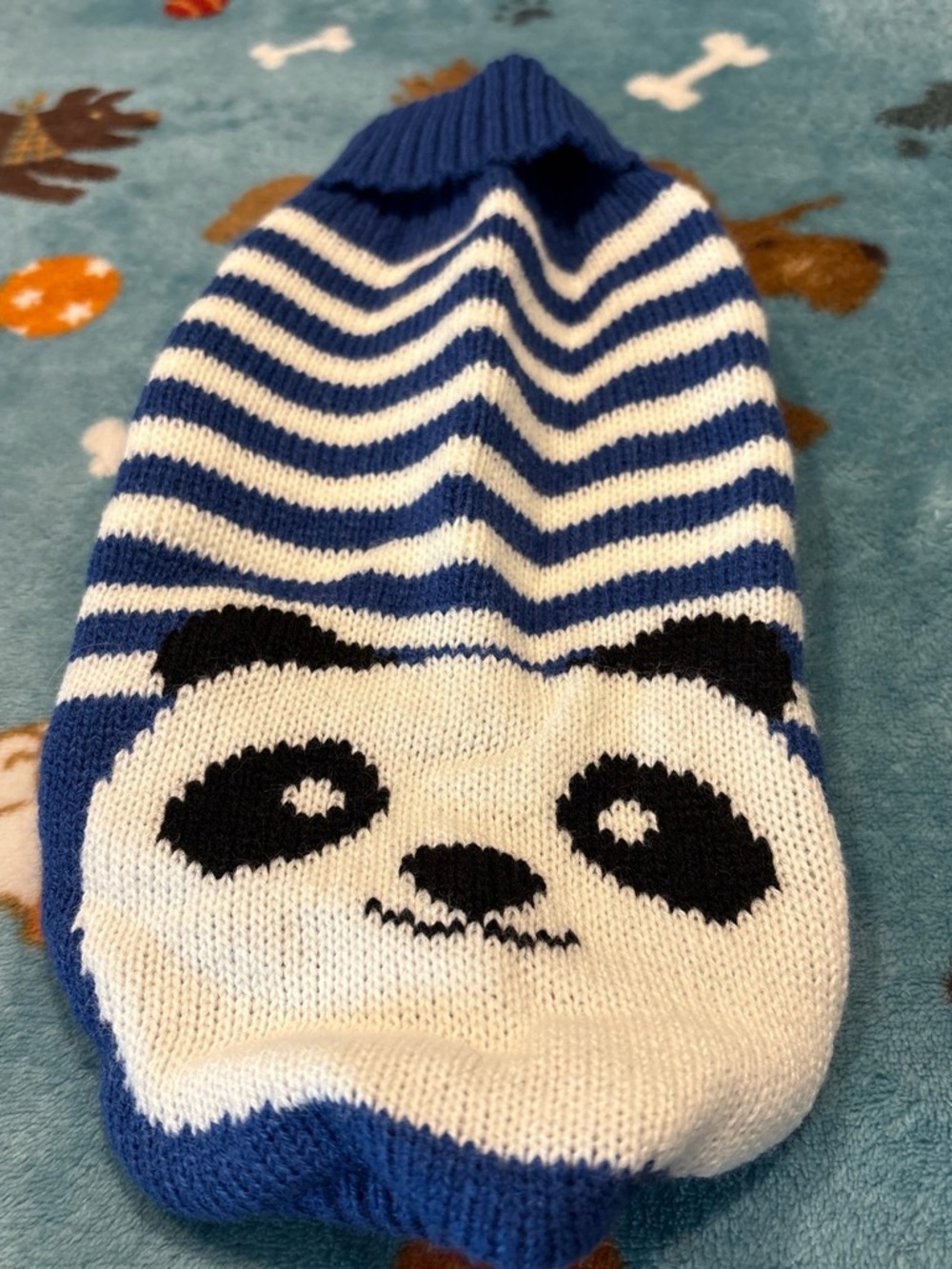 Kids Blue & White Panda One-Piece Cozy Knit Romper small/medium